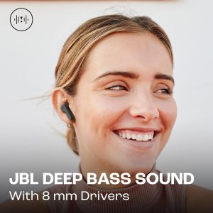 JBL Wave Beam, Écouteurs Intra-Auriculaires sans Fil, Résistance à l&amp;apos;Eau IP54 et IPX2, Appels Mains Libres et Batterie à Autonomie de 32 heures, en Noir