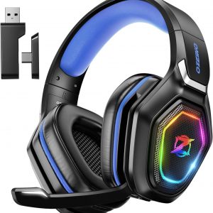 Ozeino Casque Gaming Sans Fil pour PC PS5 PS4, 2.4GHz Audio sans perte, USB & Type-C casque de jeu Ultra Stable avec Microphone Flip, Casque Gamer avec batterie 40 heures pour Switch Laptop Mobile Mac