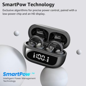 TOZO OpenEarRing Écouteurs Bluetooth sans Fil Ecouteurs Bluetooth 5.4 Ultraléger avec Réduction IA de Bruit ORIGX Acoustique EQs Ajustement 40H d&amp;apos;Autonomie LED Écran USB Type C IPX5 Noir