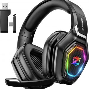 Ozeino Casque Gaming Sans Fil pour PC PS5 PS4, 2.4GHz Audio sans perte, USB & Type-C casque de jeu Ultra Stable avec Microphone Flip, Casque Gamer avec batterie 40 heures pour Switch Laptop Mobile Mac