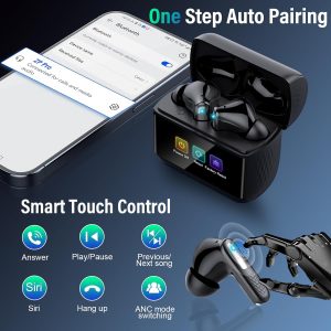 ZYHKON Ecouteurs Bluetooth sans Fil, Écouteur Bluetooth 5.4 avec Écran Tactile Multifonction, Stéréo Immersif Ecouteurs sans Fil avec Réduction du Bruit ANC ENC/Mode 5 EQ, IP7 Étanche, Bleu