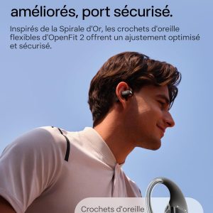 SHOKZ OpenFit 2 Casque à Oreilles Libres, écouteurs Bluetooth sans Fil avec Micro, écouteurs avec Crochet d&apos;oreille et 48 Heures de Lecture, Charge Rapide, résistance IP55, Sac de Transport, Noir