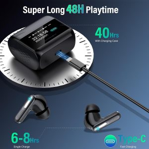 ZYHKON Ecouteurs Bluetooth sans Fil, Écouteur Bluetooth 5.4 avec Écran Tactile Multifonction, Stéréo Immersif Ecouteurs sans Fil avec Réduction du Bruit ANC ENC/Mode 5 EQ, IP7 Étanche, Bleu