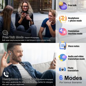 Ecouteur Traducteur Instantané, 40 Heure Bluetooth 5.4 Ecouteurs sans Fil avec 164 Langues, 3 en 1 Écouteur AI Traduction Vocale Instantanée, 7 Modes de Traduction pour Affaires/Études, Noir Profond