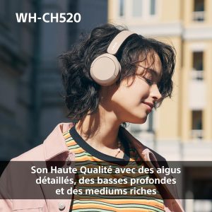 Sony WH-CH520 - Casque Bluetooth sans Fil, Multipoint, Micro intégré - jusqu&amp;apos;à 50 Heures d&amp;apos;autonomie et Charge Rapide - Noir