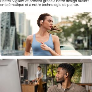 SHOKZ OpenFit 2 Casque à Oreilles Libres, écouteurs Bluetooth sans Fil avec Micro, écouteurs avec Crochet d&apos;oreille et 48 Heures de Lecture, Charge Rapide, résistance IP55, Sac de Transport, Noir