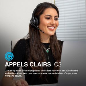 JLab Go Work Casque Bluetooth sans Fil avec Micro, 2e Génération - +55h d&apos;Autonomie, Bluetooth ou Dongle USB-C avec Connexion Multipoint pour Ordinateurs PC, Portables - Filaire ou sans Fil