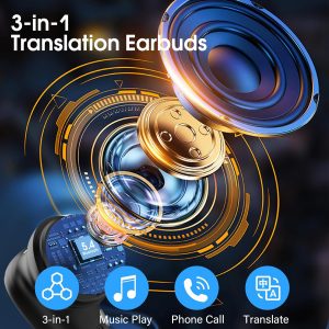 Ecouteur Traducteur Instantané, 40 Heure Bluetooth 5.4 Ecouteurs sans Fil avec 164 Langues, 3 en 1 Écouteur AI Traduction Vocale Instantanée, 7 Modes de Traduction pour Affaires/Études, Noir Profond