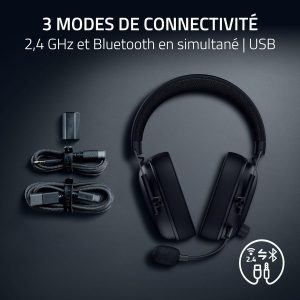 Razer BlackShark V3 - Casque sans Fil pour l’Esport - Haut-parleurs en Titane de 50mm - Micro HyperClear Amovible - THX Spatial Audio - Wireless 2,4Ghz & Bluetooth - Profils FPS - PC/Mac | Noir