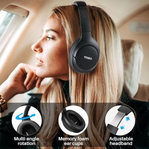 TOZO HT2 Casque Bluetooth sans Fil Ecouteurs Bluetooth 5.3 avec ANC Hybride Hi-Res Audio et ORIGX Acoustique 40mm Contrôleur EQ Ajustement 60H d&amp;apos;Autonomie 3.5mm AUX Audio Câble et USB Type C Noir