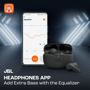 JBL Wave Beam, Écouteurs Intra-Auriculaires sans Fil, Résistance à l&amp;apos;Eau IP54 et IPX2, Appels Mains Libres et Batterie à Autonomie de 32 heures, en Noir