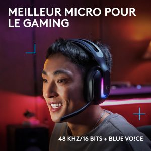 Logitech G G522 LIGHTSPEED casque gaming sans fil, LIGHTSYNC RVB, micro bande passante complète et audio synchronisé avancé, triple connectivité - LIGHTSPEED, Bluetooth, USB-A vers USB-C pour PC -Noir
