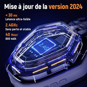 Ozeino Casque Gaming Sans Fil pour PC PS5 PS4, 2.4GHz Audio sans perte, USB & Type-C casque de jeu Ultra Stable avec Microphone Flip, Casque Gamer avec batterie 40 heures pour Switch Laptop Mobile Mac