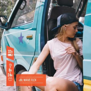 JBL Wave Flex, Écouteurs Intra-Auriculaires Sans Fil, Resistance à l&apos;Eau IP54 et IPX2, Technologie TalkThru et AmbientAware, Autonomie de 32 heures, en Noir