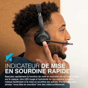 JLab Go Work Casque Bluetooth sans Fil avec Micro, 2e Génération - +55h d&apos;Autonomie, Bluetooth ou Dongle USB-C avec Connexion Multipoint pour Ordinateurs PC, Portables - Filaire ou sans Fil