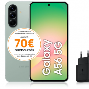Samsung Galaxy A56 5G, Smartphone Android, 128 Go, Chargeur Secteur Rapide 25W Inclus, Smartphone déverrouillé, Vert Sauge, Version FR