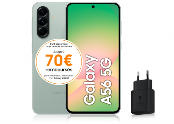 Samsung Galaxy A56 5G, Smartphone Android, 128 Go, Chargeur Secteur Rapide 25W Inclus, Smartphone déverrouillé, Vert Sauge, Version FR